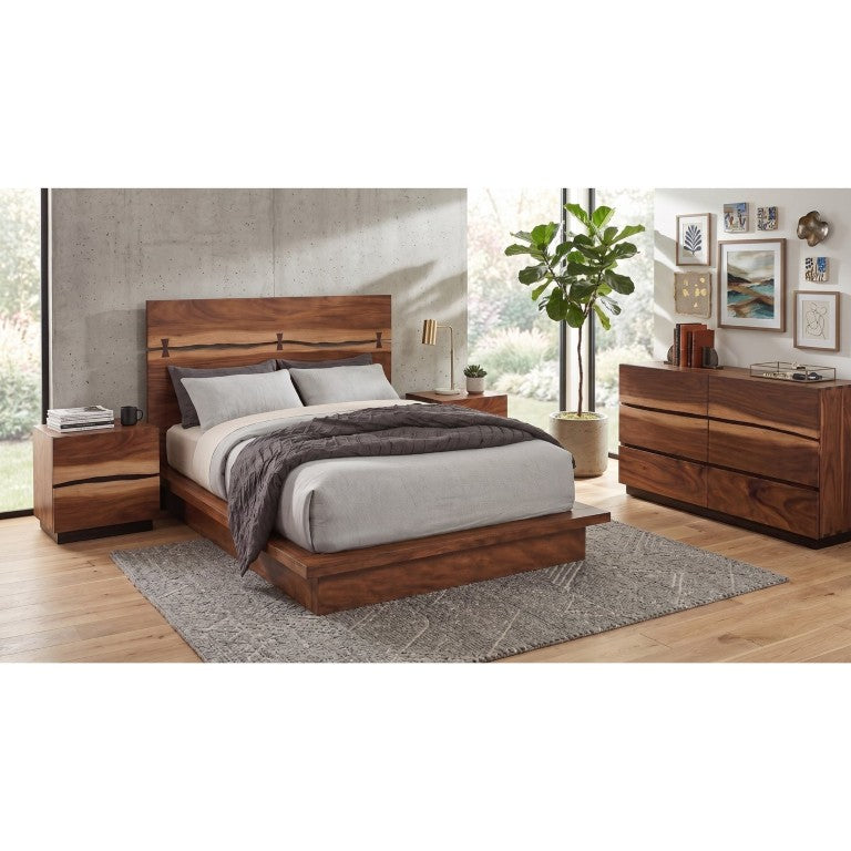 English Elm Winston Live Edge King Bedroom Set with Dovetail Joinery and Walnut Veneer Finish B2777S00774