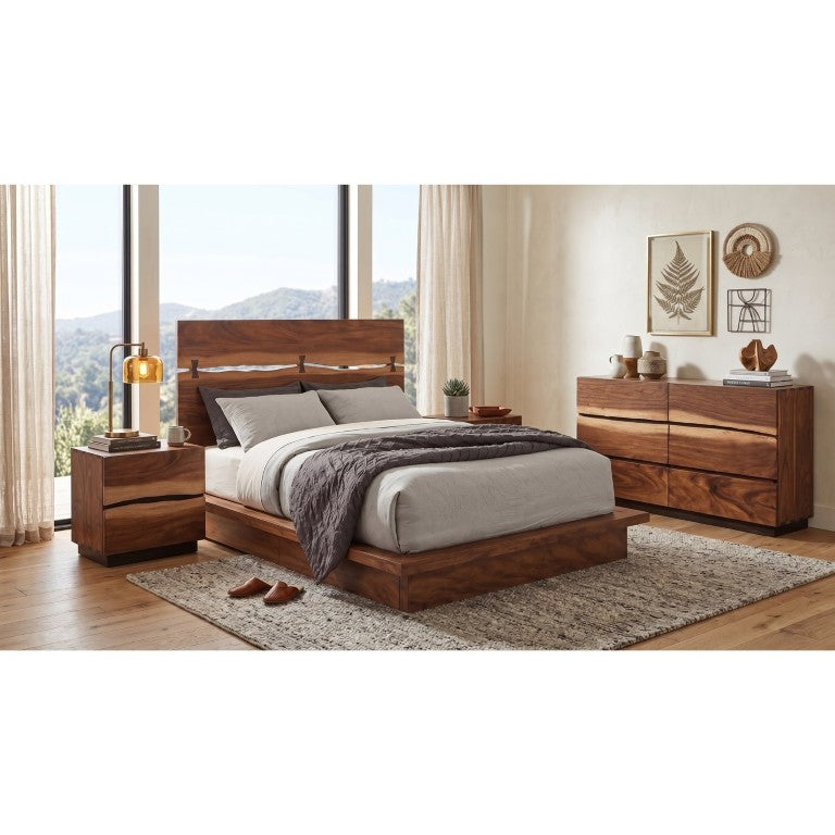 English Elm Winston Live Edge King Bedroom Set with Dovetail Joinery and Walnut Veneer Finish B2777S00774