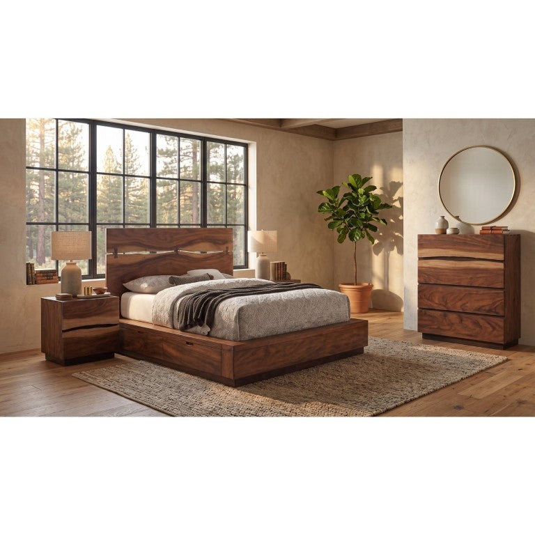 English Elm Winston Smokey Walnut Platform Bedroom Set with Live Edge Organic Artisan Craftsmanship B2777S00779