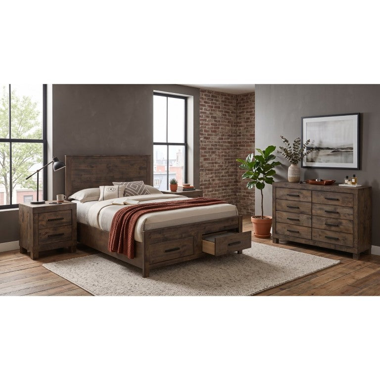 English Elm Waverly Queen Storage Bed Set Wire Brushed Rubberwood Four Piece Rustic Bedroom B2777S00780