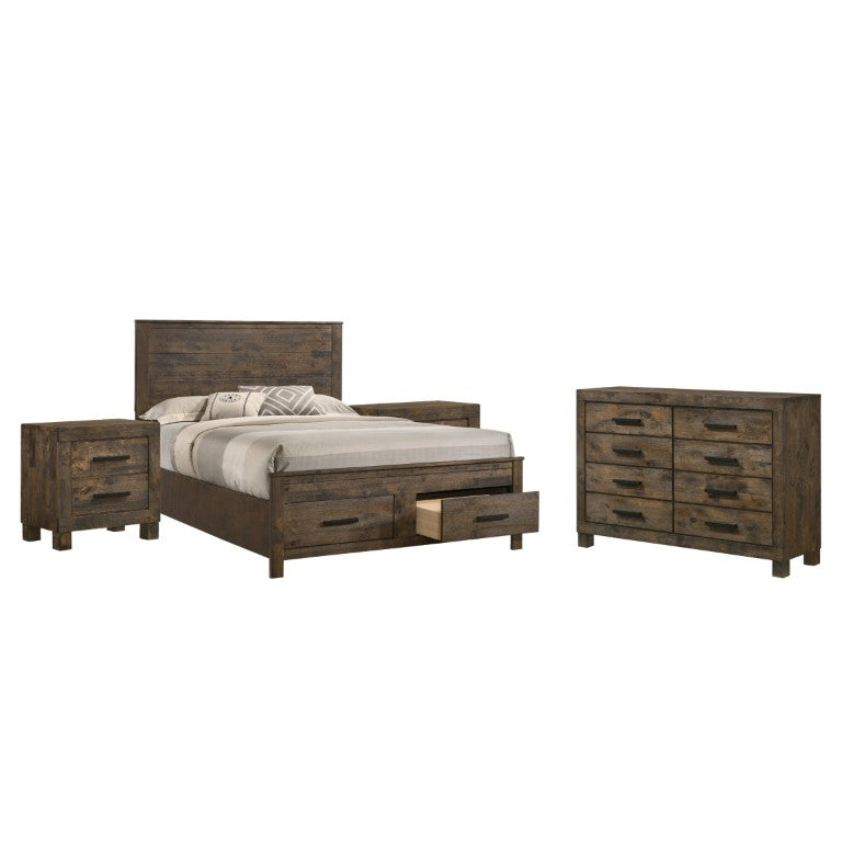 English Elm Waverly Queen Storage Bed Set Wire Brushed Rubberwood Four Piece Rustic Bedroom B2777S00780