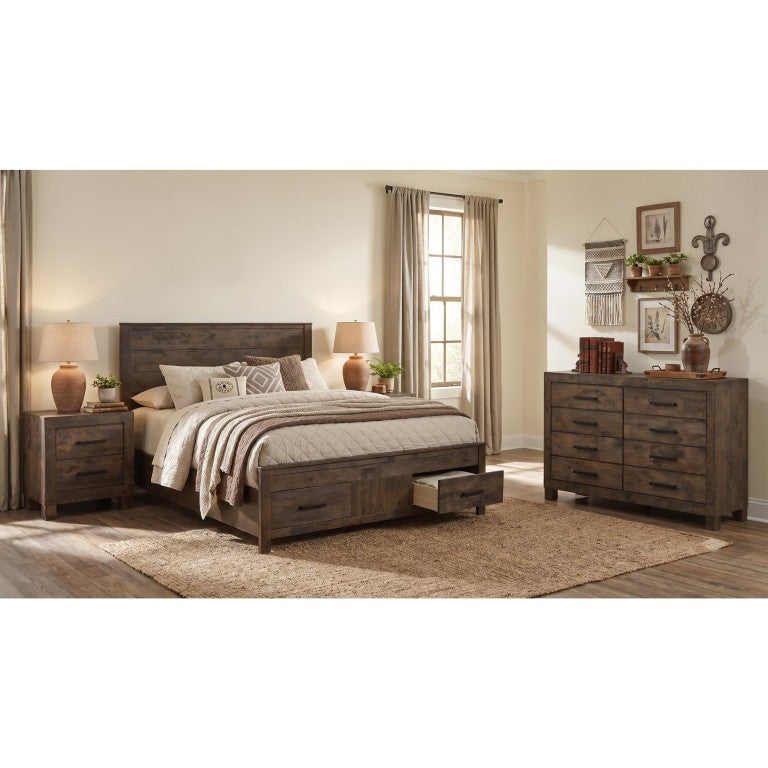 English Elm Waverly Wire-Brushed Panel Bedroom Set with Storage Drawers and Matte Wood Finish B2777S00781