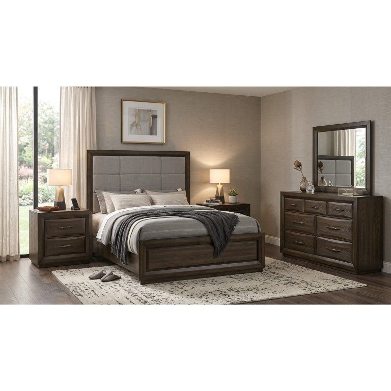 English Elm Winterbrook Queen Bedroom Set with Tufted Headboard Dark Oak Finish and Arched Drawers B2777S00787