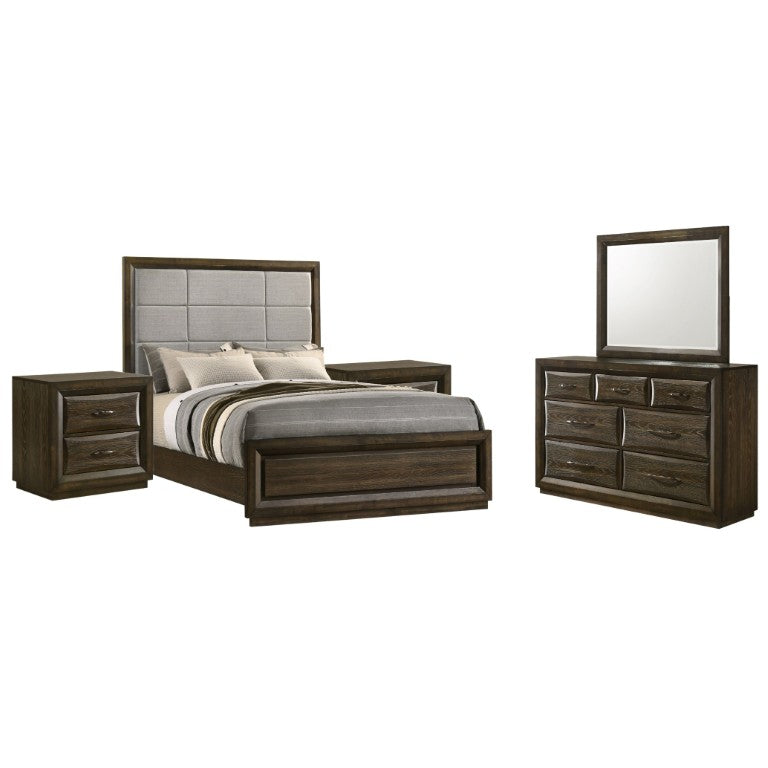 English Elm Winterbrook Queen Bedroom Set with Tufted Headboard Dark Oak Finish and Arched Drawers B2777S00787