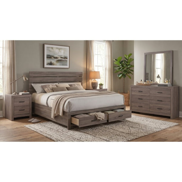 English Elm Camden Barrel Oak King Bedroom Set with Storage Bed Dresser Mirror and Nightstands B2777S00793