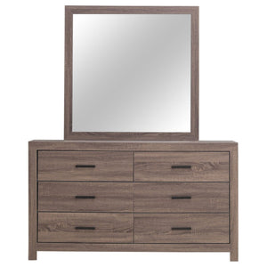 English Elm Camden Barrel Oak King Bedroom Set with Storage Bed Dresser Mirror and Nightstands B2777S00793