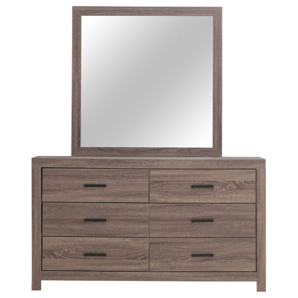 English Elm Camden Barrel Oak King Bedroom Set with Storage Bed Dresser Mirror and Nightstands B2777S00793