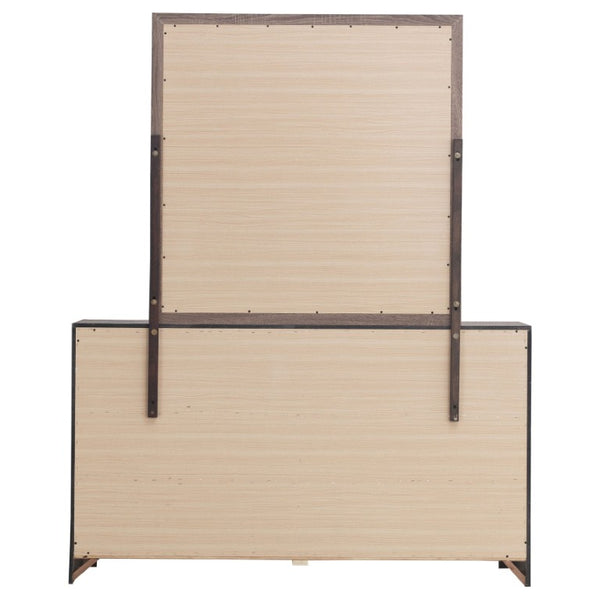 English Elm Camden Barrel Oak King Bedroom Set with Storage Bed Dresser Mirror and Nightstands B2777S00793