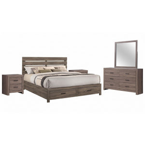 English Elm Camden Barrel Oak King Bedroom Set with Storage Bed Dresser Mirror and Nightstands B2777S00793