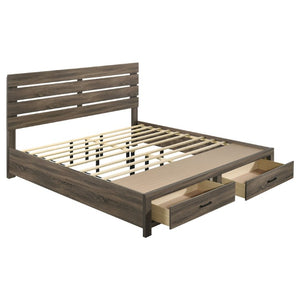 English Elm Camden Barrel Oak King Bedroom Set with Storage Bed Dresser Mirror and Nightstands B2777S00793