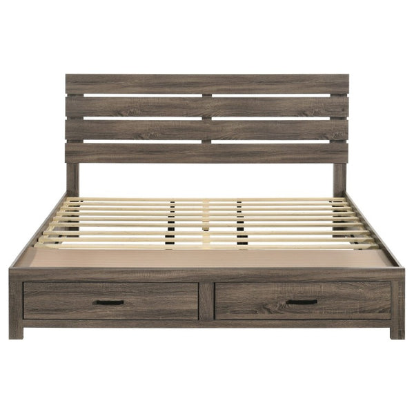 English Elm Camden Barrel Oak King Bedroom Set with Storage Bed Dresser Mirror and Nightstands B2777S00793