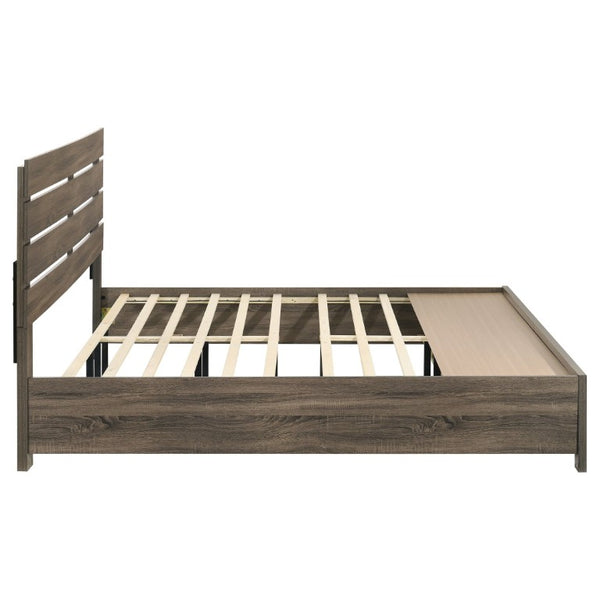 English Elm Camden Barrel Oak King Bedroom Set with Storage Bed Dresser Mirror and Nightstands B2777S00793