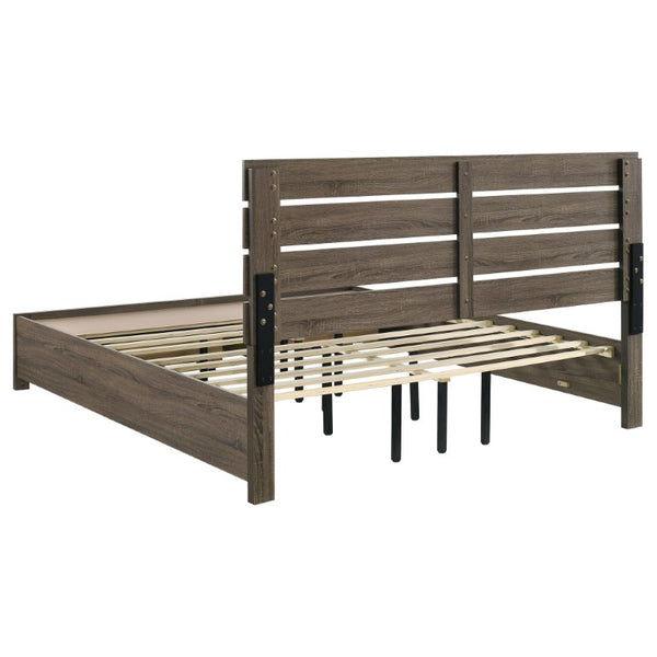 English Elm Camden Barrel Oak King Bedroom Set with Storage Bed Dresser Mirror and Nightstands B2777S00793