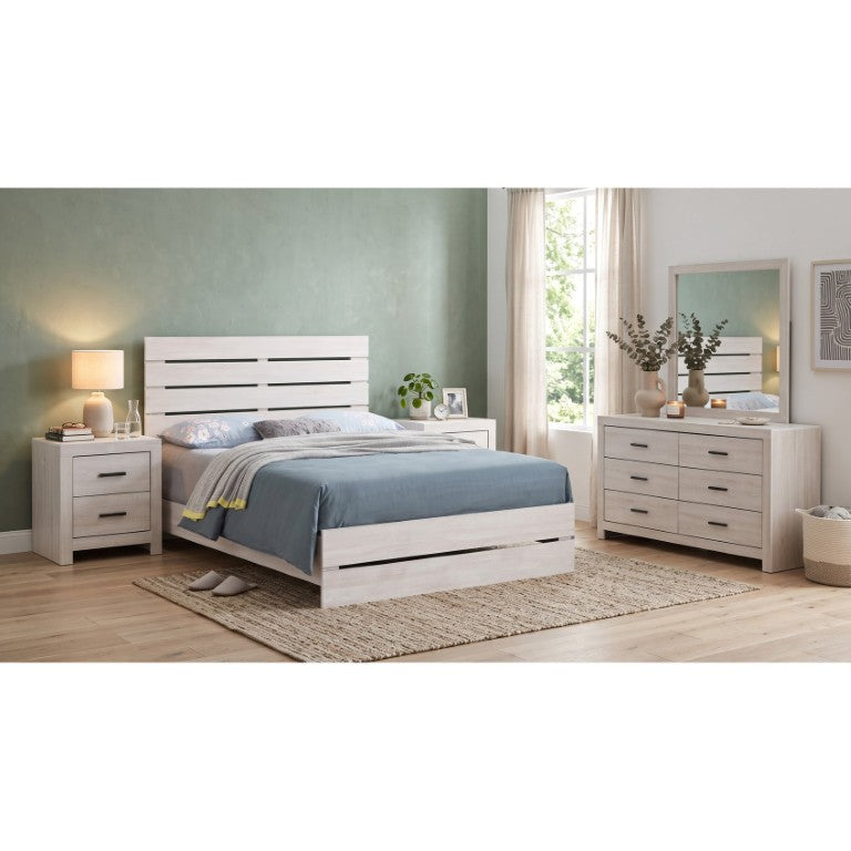 English Elm Camden Coastal White Queen Platform Bed Set with Dresser Nightstands and Mirror B2777S00794