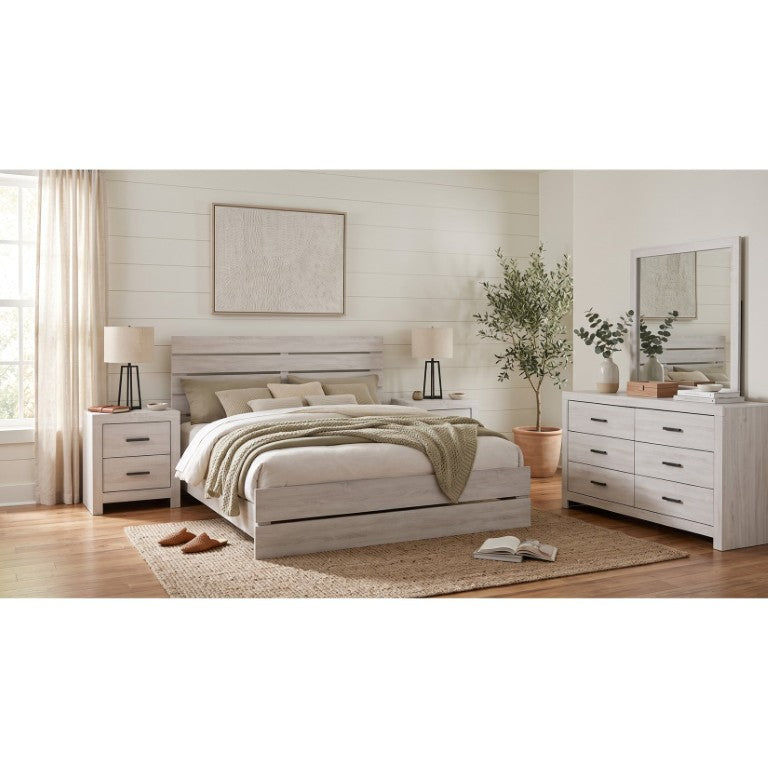English Elm Camden Slatted Platform Bedroom Suite Coastal White Finish with Bronze Hardware 5 Piece B2777S00795