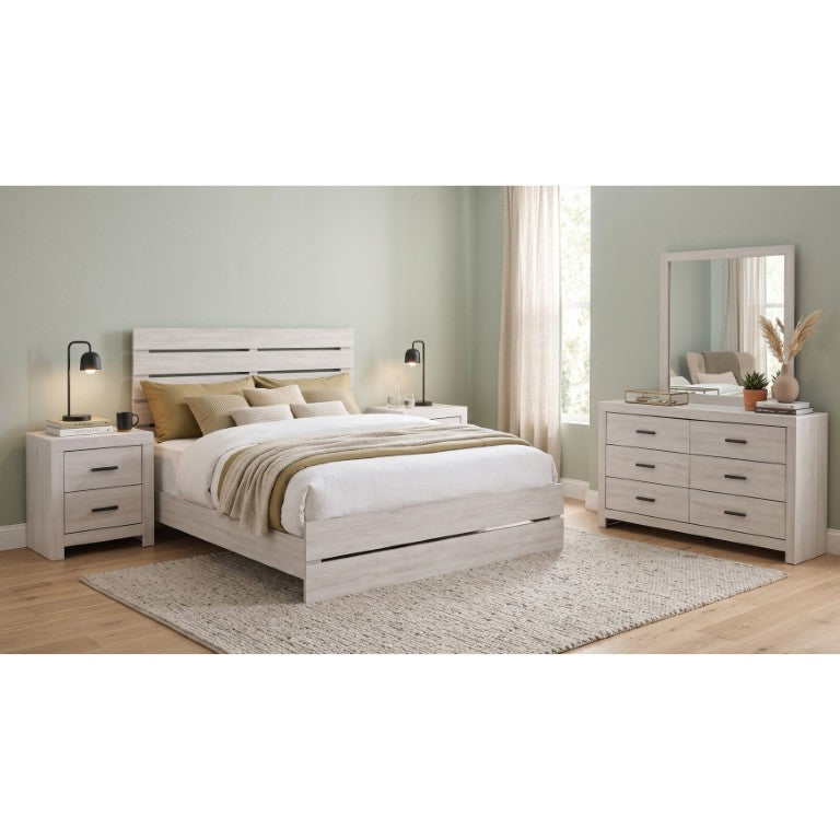 English Elm Camden Slatted Platform Bedroom Suite Coastal White Finish with Bronze Hardware 5 Piece B2777S00795