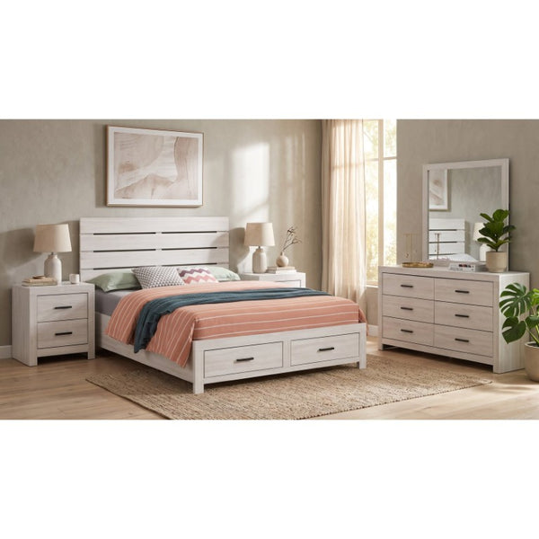 English Elm Camden Slatted Platform Queen Bedroom Set with Footboard Storage and White Finish B2777S00796