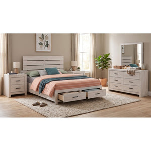 English Elm Camden Slatted Platform Queen Bedroom Set with Footboard Storage and White Finish B2777S00796