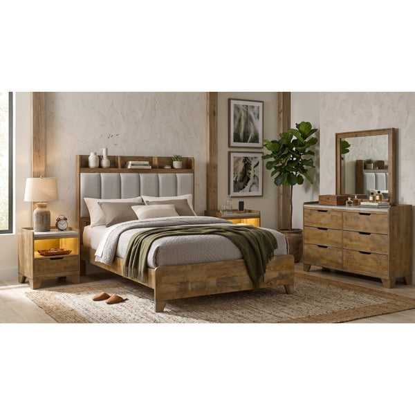 English Elm Millbrook Queen Bedroom Set with Bookcase Headboard Oak Grain Finish and USB Charging B2777S00821