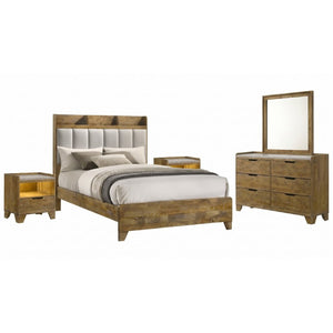 English Elm Millbrook Queen Bedroom Set with Bookcase Headboard Oak Grain Finish and USB Charging B2777S00821