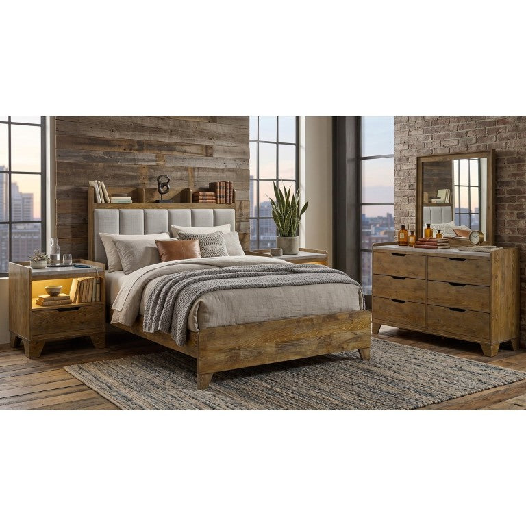 English Elm Millbrook Eastern King Bedroom Set with Bookcase Headboard and LED Nightstands B2777S00822