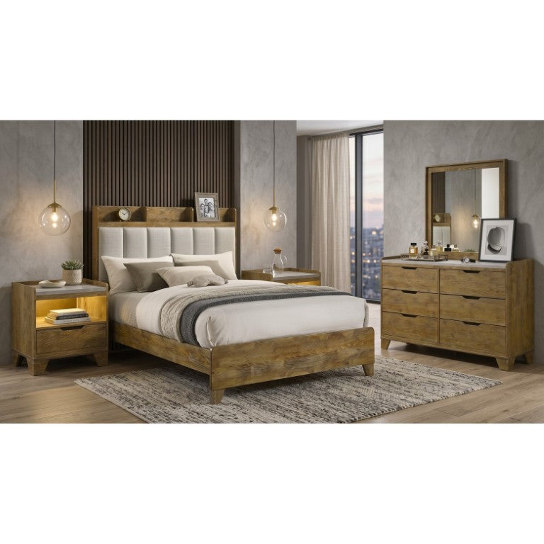 English Elm Millbrook Eastern King Bedroom Set with Bookcase Headboard and LED Nightstands B2777S00822