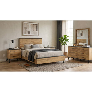 English Elm Pinehurst Queen Bedroom Set Mid-Century Modern Panel Bed with Dresser and Nightstands B2777S00831