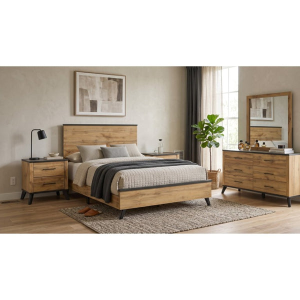 English Elm Pinehurst Queen Bedroom Set Mid-Century Modern Panel Bed with Dresser and Nightstands B2777S00831