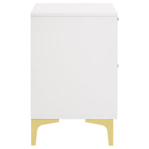 English Elm Sterling White Faux Leather Queen Bedroom Set with Mirrored Dresser and Metal Legs B2777S00833