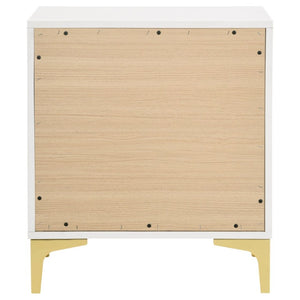 English Elm Sterling White Faux Leather Queen Bedroom Set with Mirrored Dresser and Metal Legs B2777S00833
