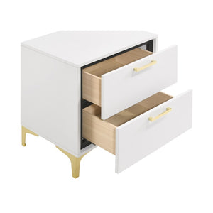 English Elm Sterling White Faux Leather Queen Bedroom Set with Mirrored Dresser and Metal Legs B2777S00833