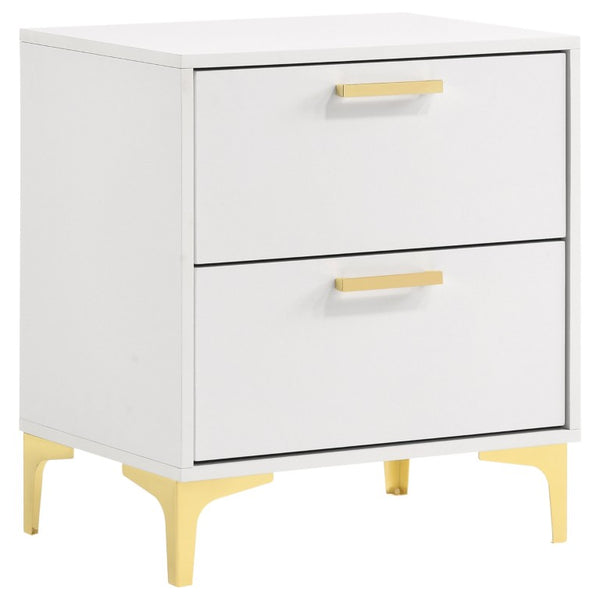 English Elm Sterling White Faux Leather Queen Bedroom Set with Mirrored Dresser and Metal Legs B2777S00833