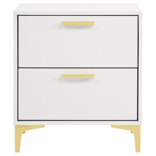 English Elm Sterling White Faux Leather Queen Bedroom Set with Mirrored Dresser and Metal Legs B2777S00833