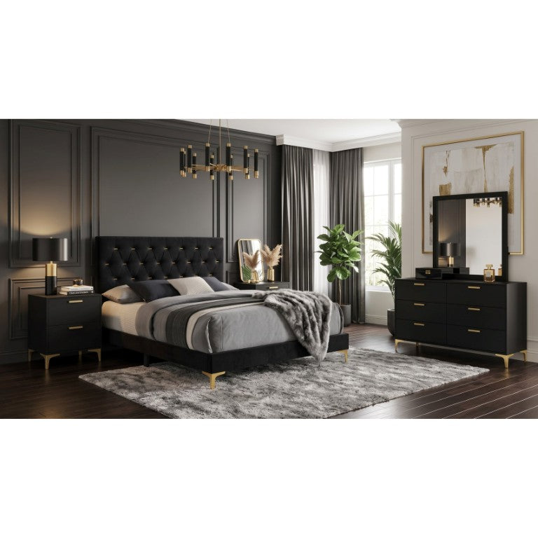 English Elm Sterling Black Upholstered Queen Bedroom Set with Panel Headboard and Metal Legs B2777S00834