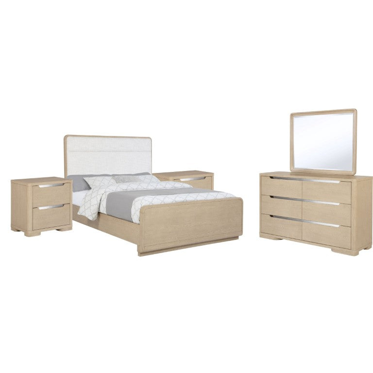 English Elm Willowmere Queen Bedroom Set with Boucle Headboard Elm Finish and Brushed Nickel Pulls B2777S00835
