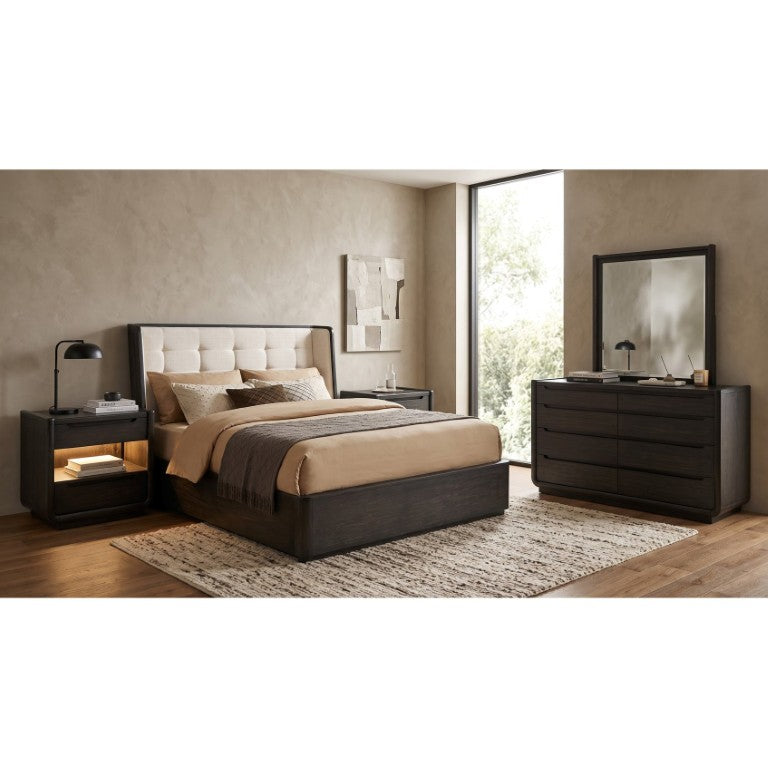 English Elm Blackstone Five Piece Eastern King Bedroom Set with Wingback Upholstered Tufted Headboard B2777S00837