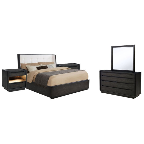 English Elm Blackstone Five Piece Eastern King Bedroom Set with Wingback Upholstered Tufted Headboard B2777S00837
