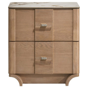English Elm Meridian Queen Bedroom Set with LED Headboard Sintered Stone and Light Oak Finish B2777S00838
