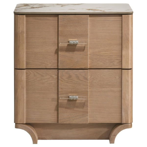 English Elm Meridian Queen Bedroom Set with LED Headboard Sintered Stone and Light Oak Finish B2777S00838