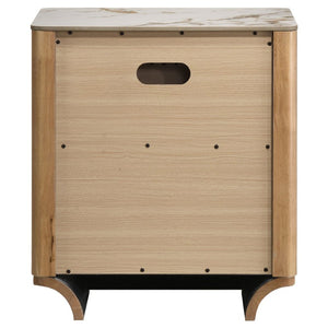 English Elm Meridian Queen Bedroom Set with LED Headboard Sintered Stone and Light Oak Finish B2777S00838
