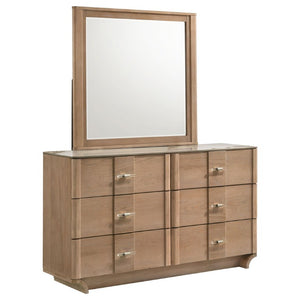 English Elm Meridian Queen Bedroom Set with LED Headboard Sintered Stone and Light Oak Finish B2777S00838