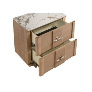 English Elm Meridian Queen Bedroom Set with LED Headboard Sintered Stone and Light Oak Finish B2777S00838