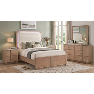 English Elm Meridian Queen Bedroom Set with LED Headboard Sintered Stone and Light Oak Finish B2777S00838