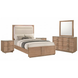 English Elm Meridian Queen Bedroom Set with LED Headboard Sintered Stone and Light Oak Finish B2777S00838