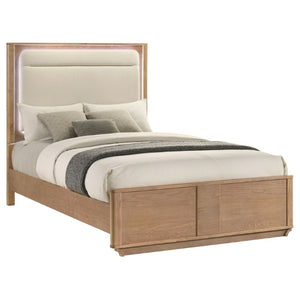 English Elm Meridian Queen Bedroom Set with LED Headboard Sintered Stone and Light Oak Finish B2777S00838