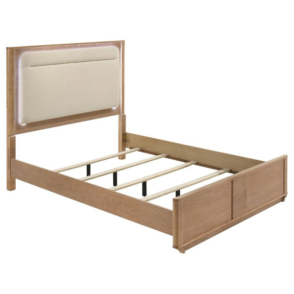 English Elm Meridian Queen Bedroom Set with LED Headboard Sintered Stone and Light Oak Finish B2777S00838