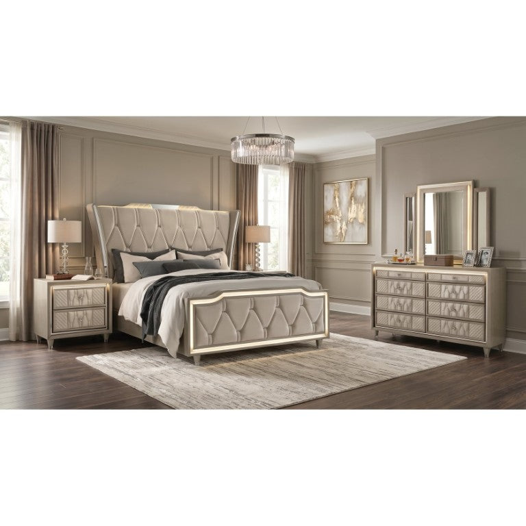 English Elm Velmont Wingback Queen Bedroom Set Velvet Upholstered Glam Suite with LED Lighting B2777S00840