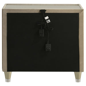 English Elm Velmont Queen Bedroom Set with Velvet Wingback Bed LED Lighting and Crystal Knobs B2777S00841