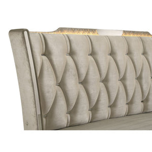 English Elm Velmont Queen Bedroom Set with Velvet Wingback Bed LED Lighting and Crystal Knobs B2777S00841