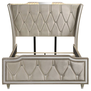 English Elm Velmont Queen Bedroom Set with Velvet Wingback Bed LED Lighting and Crystal Knobs B2777S00841